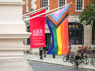 Pride flag, NHS Performance at the Royal Opera House ©2021 ROH. Photograph by Lara Cappelli