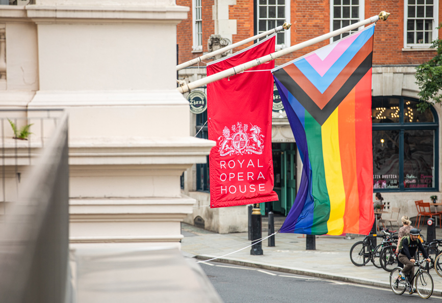 Pride flag, NHS Performance at the Royal Opera House ©2021 ROH. Photograph by Lara Cappelli